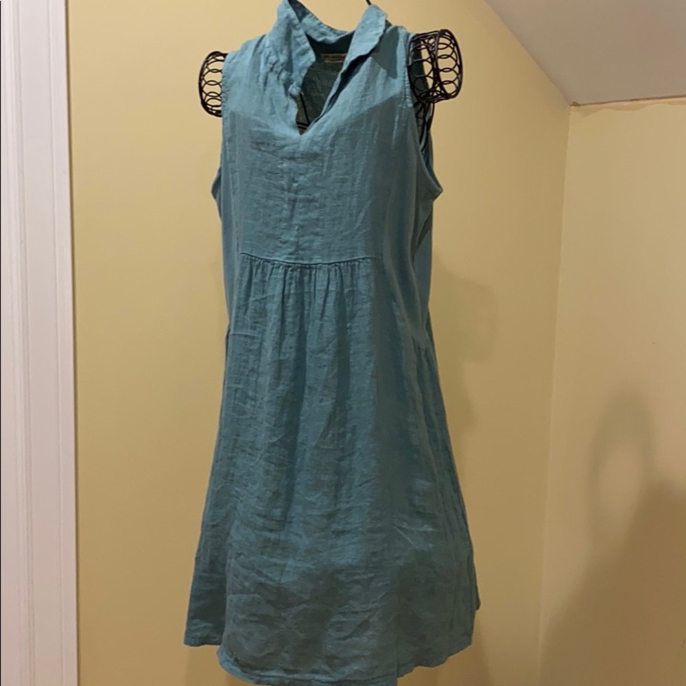 a teal dress
